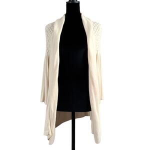 Kenar Open Front Shawl Collar Cardigan Sweater Size Large Cream Quilted Shoulder